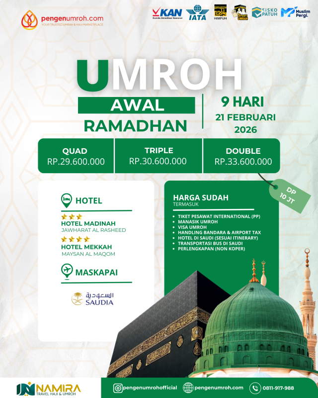 PAKET UMROH AWAL RAMADHAN 21 FEBRUARI 2026