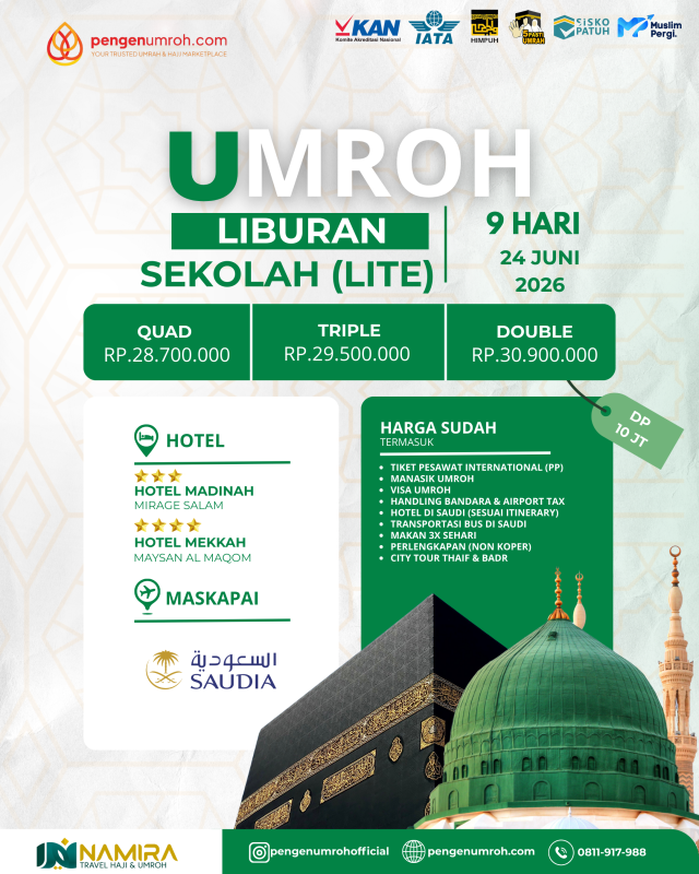 PAKET UMROH LIBURAN SEKOLAH 24 JUNI 2026 (LITE)