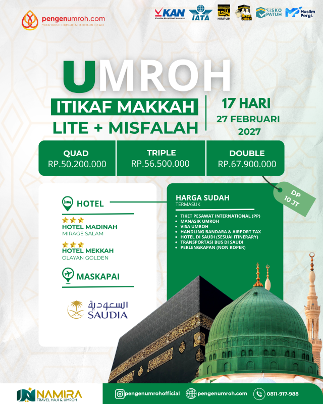 UMROH ITIKAF MAKKAH 27 FEBRUARI 2027 (LITE + MISFALAH)