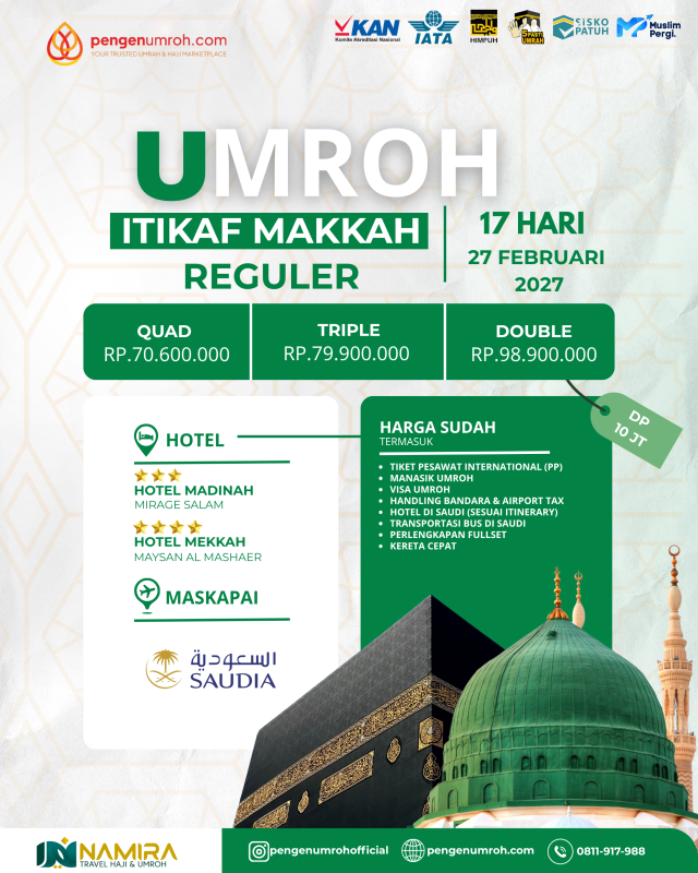 UMROH ITIKAF MAKKAH 27 FEBRUARI 2027 (REGULER)