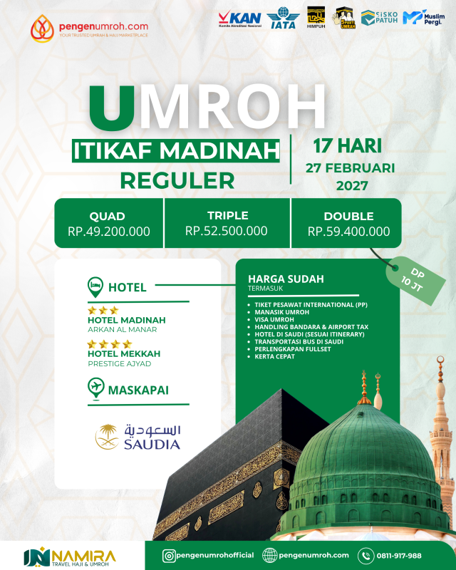 UMROH ITIKAF MADINAH 27 FEBRUARI 2027 (REGULER)