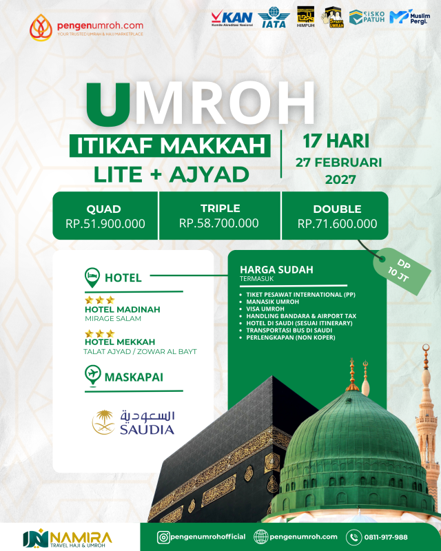 UMROH ITIKAF MAKKAH 27 FEBRUARI 2027 (LITE + AJYAD)