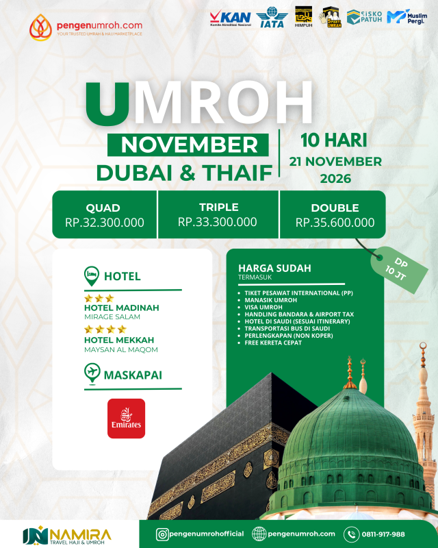 SPECIAL UMROH PLUS DUBAI 21 NOVEMBER 2026